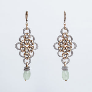 Orecchini Earrings Rombo Grande Prenite Ottone Brass Aqua Green Brengola